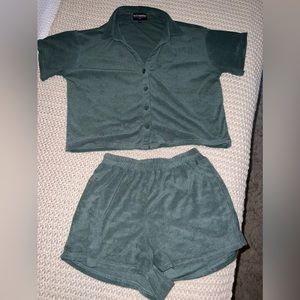 Miami vice terry cloth button down shirt and shorts set